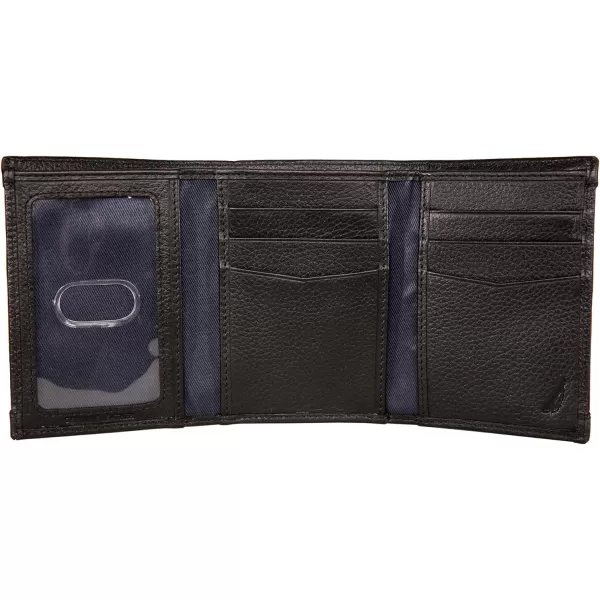 Nautica Mens Classic Leather Trifold RFID Wallet Available in Smooth or Pebble GrainRubberLeather  Black