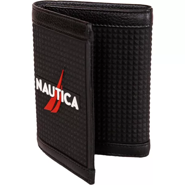 Nautica Mens Classic Leather Trifold RFID Wallet Available in Smooth or Pebble GrainRubberLeather  Black