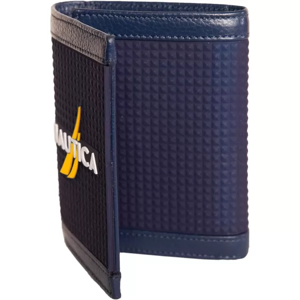 Nautica Mens Classic Leather Trifold RFID Wallet Available in Smooth or Pebble GrainRubberLeather  Navy