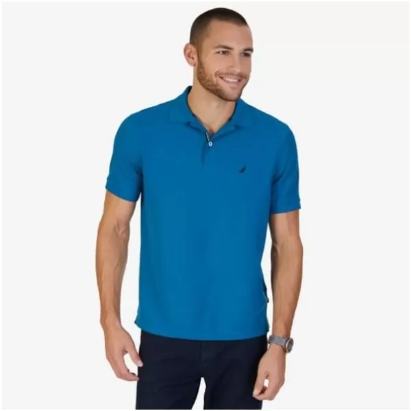 Nautica Mens Classic Short Sleeve Solid Performance Deck Polo ShirtCargo Blue