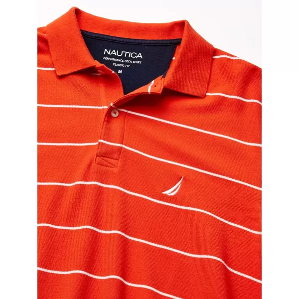 Nautica Mens Classic Short Sleeve Striped Polo TShirtSpicy Orange
