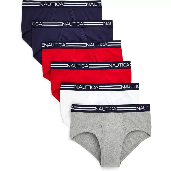 Nautica Mens Cotton Classic Multipack BriefsPeacoatNautica RedHeather GreyWhite 6 Pack