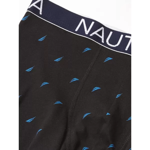 Nautica Mens Cotton Stretch 4 Pack Boxer BriefBlackBright CobaltStripe 2Sail Print