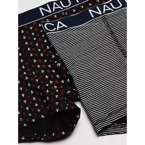 Nautica Mens Cotton Stretch 4 Pack Boxer BriefBlackHeather GreyStripe 2Anchor Print