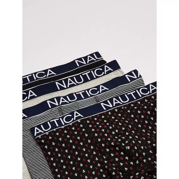 Nautica Mens Cotton Stretch 4 Pack Boxer BriefBlackHeather GreyStripe 2Anchor Print