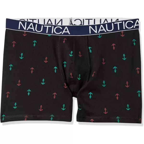 Nautica Mens Cotton Stretch 4 Pack Boxer BriefBlackTawny PortSpruce BlackAnchor Print