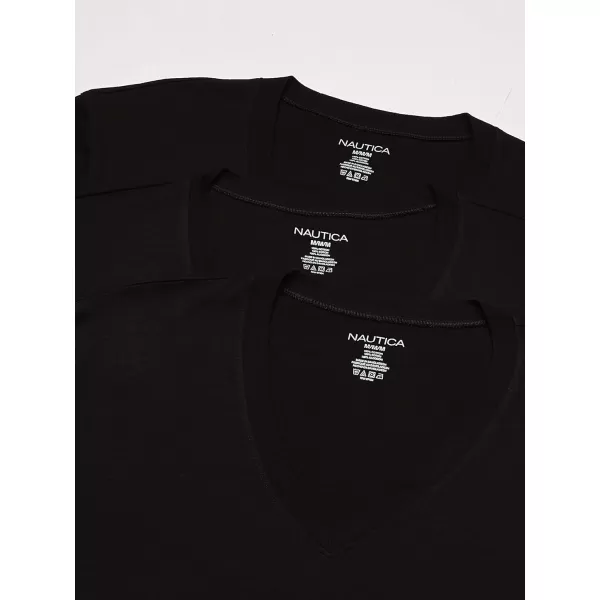 Nautica Mens Cotton VNeck TShirtMultipackBlack New  3 Pack