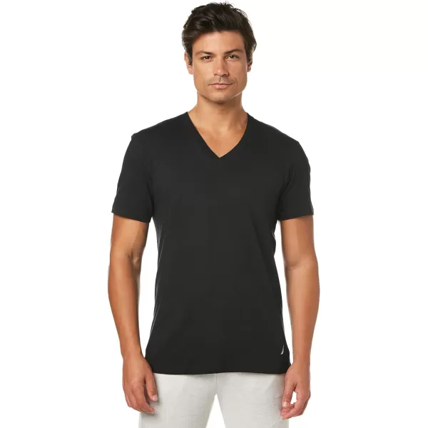 Nautica Mens Cotton VNeck TShirtMultipackNew WhiteBlackHeather Grey  3 Pack