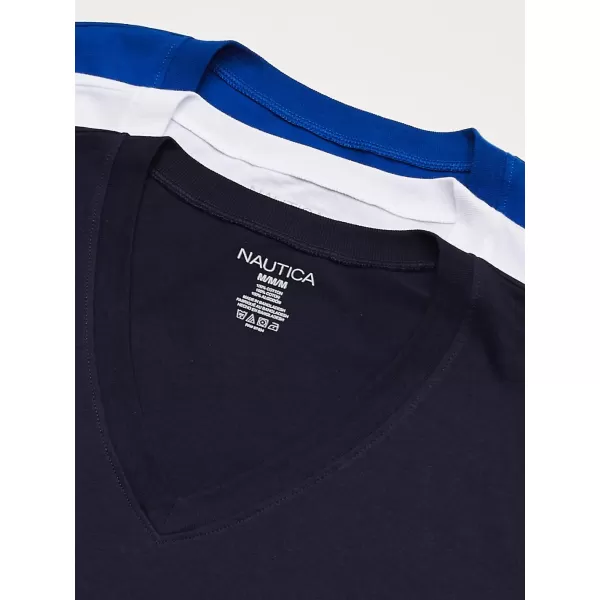 Nautica Mens Cotton VNeck TShirtMultipackPeacoatCobaltWhite  3 Pack
