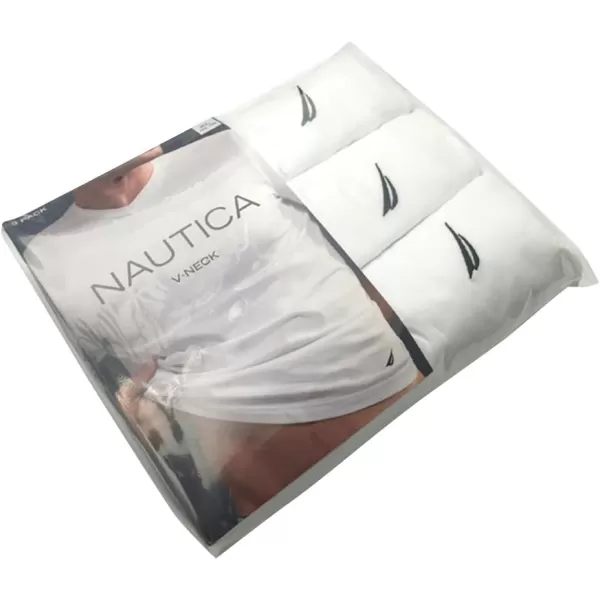 Nautica Mens Cotton VNeck TShirtMultipackWhite  3 Pack