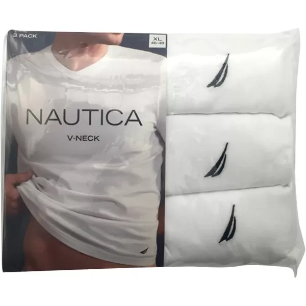 Nautica Mens Cotton VNeck TShirtMultipackWhite  3 Pack