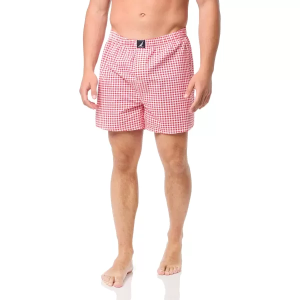 Nautica Mens Cotton Woven 3 Pack BoxerAero BlueGinghamrose CoralLobster Print