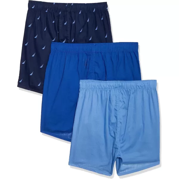 Nautica Mens Cotton Woven 3 Pack BoxerAero BlueSea CobaltSailspeacoat