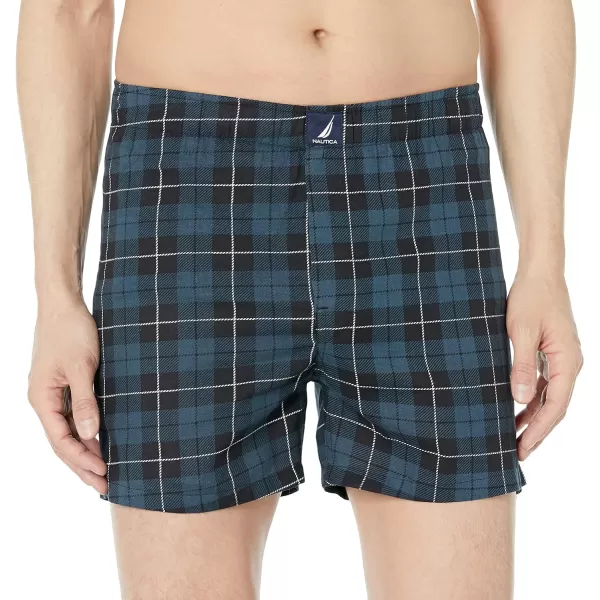 Nautica Mens Cotton Woven 3 Pack BoxerBlackCoastal SkyPlaid 1blue Black