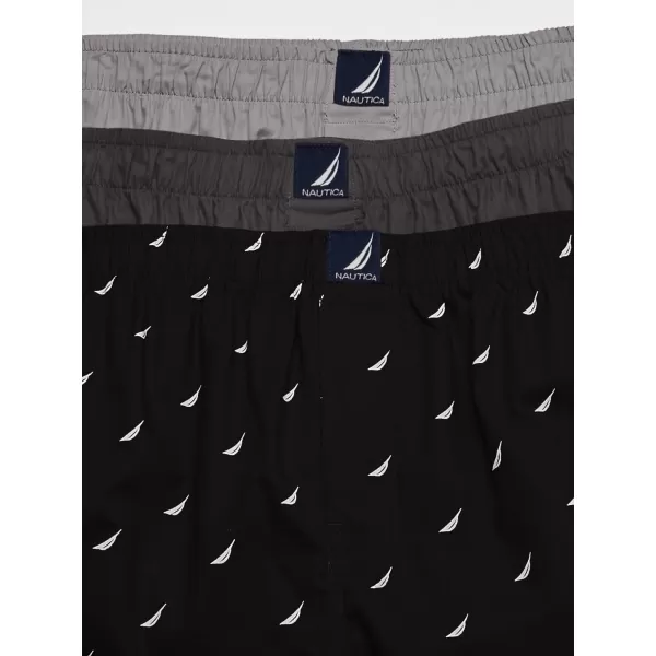 Nautica Mens Cotton Woven 3 Pack BoxerCharcoalAlloySailsblack