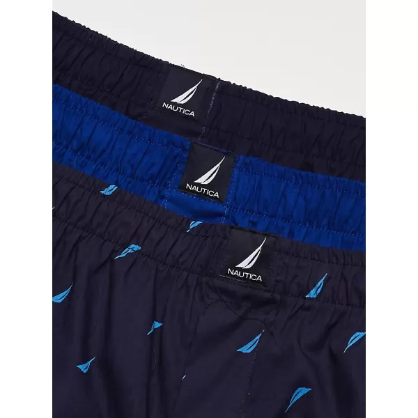 Nautica Mens Cotton Woven 3 Pack BoxerMulticolor