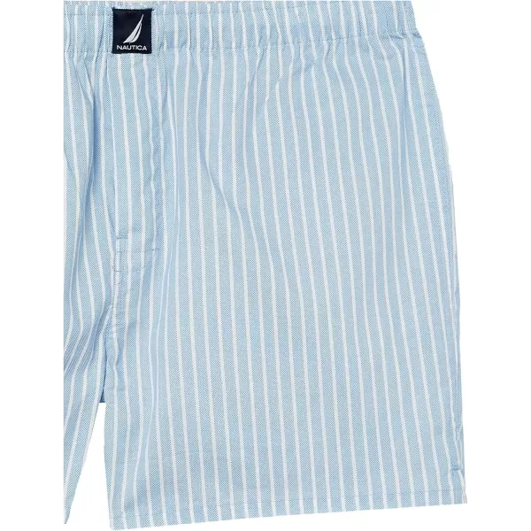 Nautica Mens Cotton Woven 3 Pack BoxerOasis PinkOcean LapisPin Stripe Silver Lake