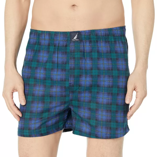 Nautica Mens Cotton Woven 3 Pack BoxerPeacoatNautica RedHoliday Plaidwindsurf