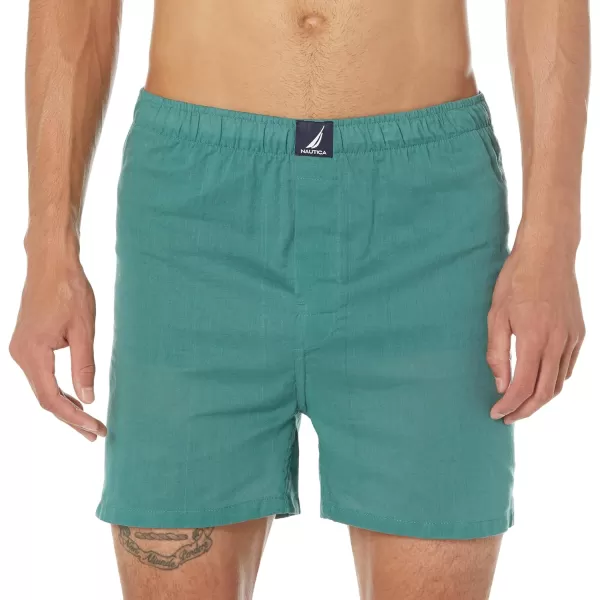 Nautica Mens Cotton Woven 3 Pack BoxerPeacoatTidal GreenSailsnautica Red Holiday