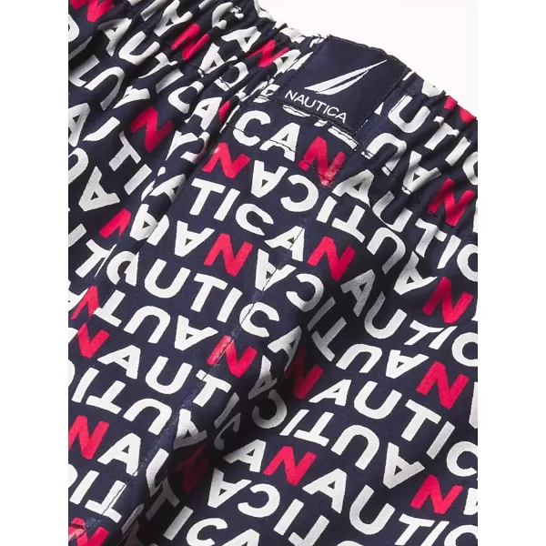 Nautica Mens Cotton Woven 3 Pack BoxerPeacoatTropic OrangeNautica Logo Print