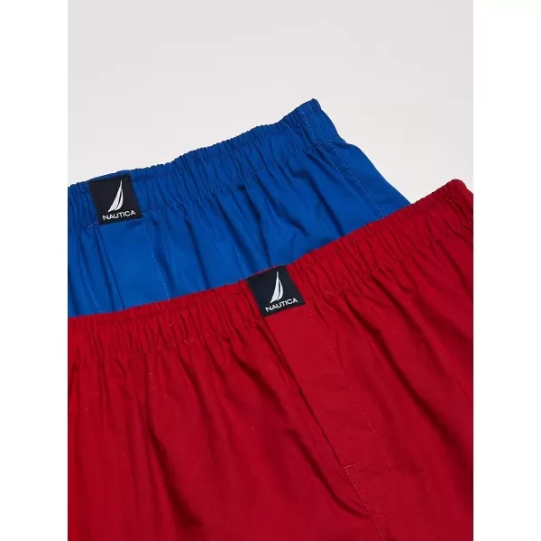 Nautica Mens Cotton Woven 3 Pack BoxerSea CobaltNautica RedLobster Aero Blue