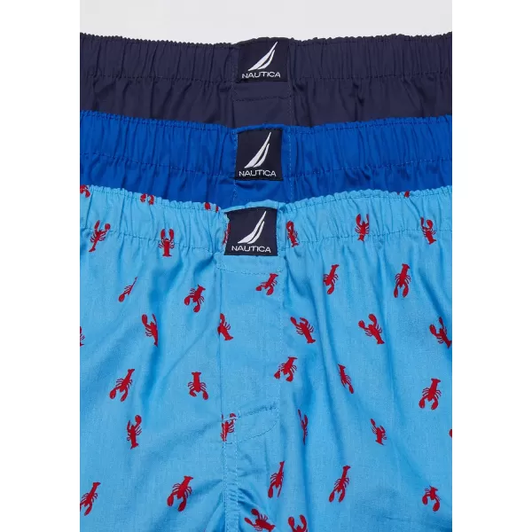 Nautica Mens Cotton Woven 3 Pack BoxerSea CobaltPeacoatLobsteraero Blue