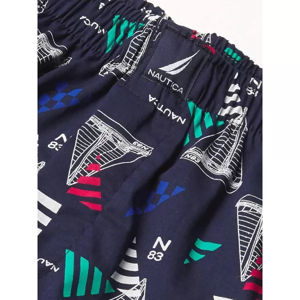 Nautica Mens Cotton Woven 3 Pack BoxerWindsurf BlueNautica RedSail Blue Print