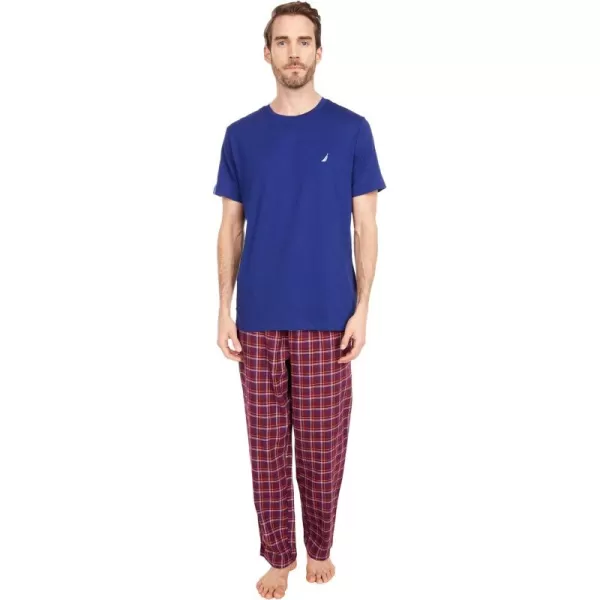 Nautica Mens Cozy Fleece Plaid Pajama SetNavy