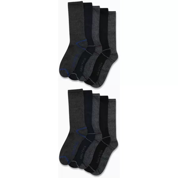 Nautica Mens Dress Socks  LightCushion Crew Socks 10 PackBlackGray