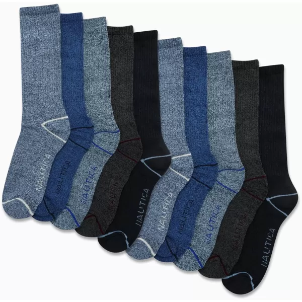 Nautica Mens Dress Socks  LightCushion Crew Socks 10 PackBlue Assorted