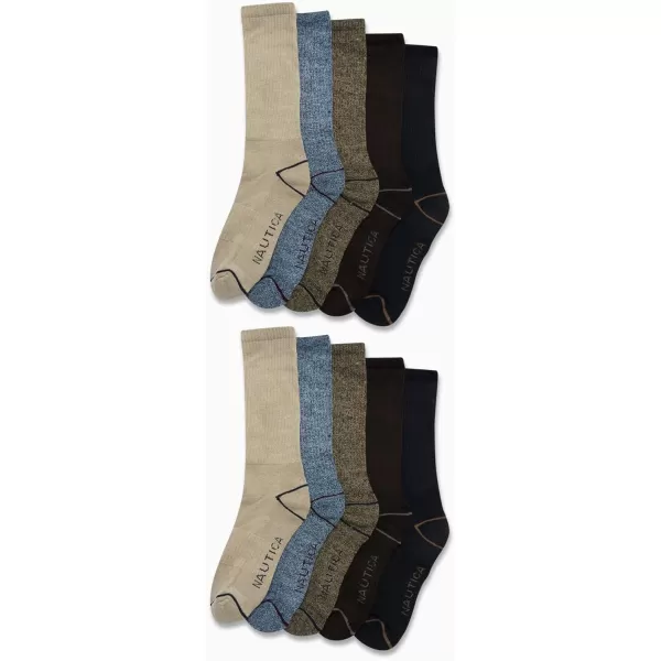 Nautica Mens Dress Socks  LightCushion Crew Socks 10 PackBrownKhaki