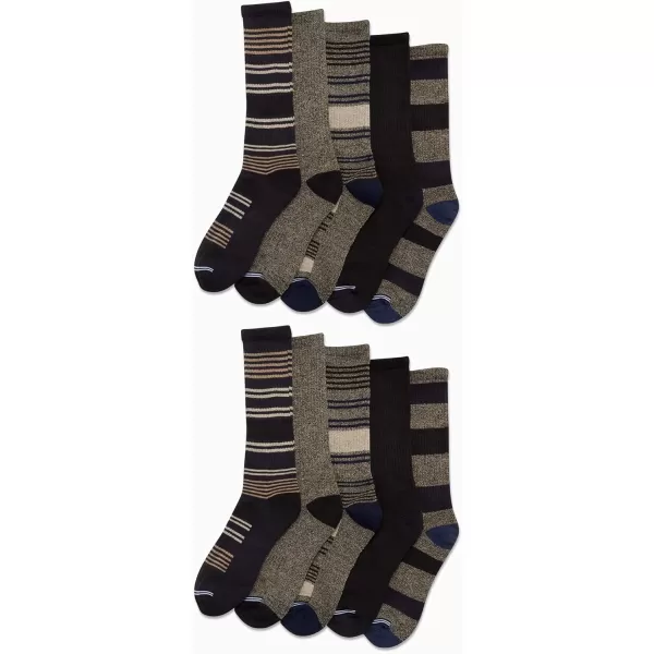 Nautica Mens Dress Socks  LightCushion Crew Socks 10 PackBrownNavy