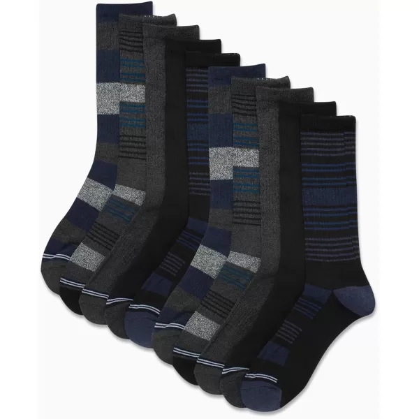 Nautica Mens Dress Socks  LightCushion Crew Socks 10 PackGreyBlack Stripes