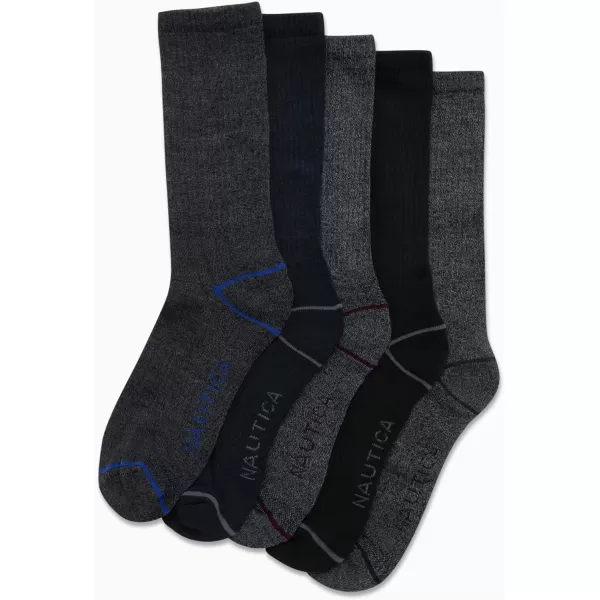 Nautica Mens Dress Socks  LightCushion Crew Socks 5 PackBlackGray