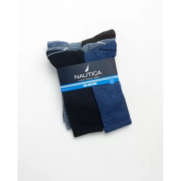 Nautica Mens Dress Socks  LightCushion Crew Socks 5 PackBlue Assorted