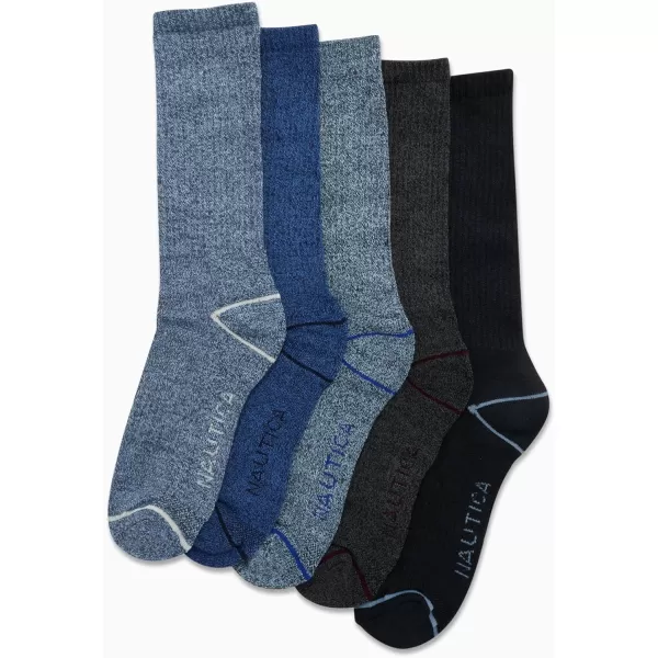 Nautica Mens Dress Socks  LightCushion Crew Socks 5 PackBlue Assorted