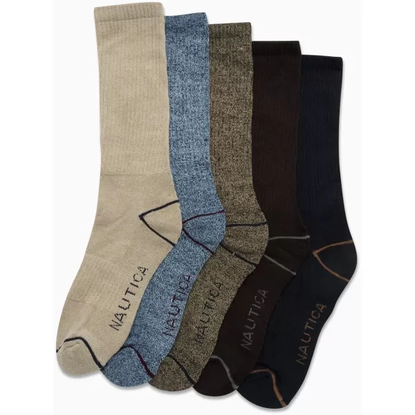 Nautica Mens Dress Socks  LightCushion Crew Socks 5 PackBrownKhaki