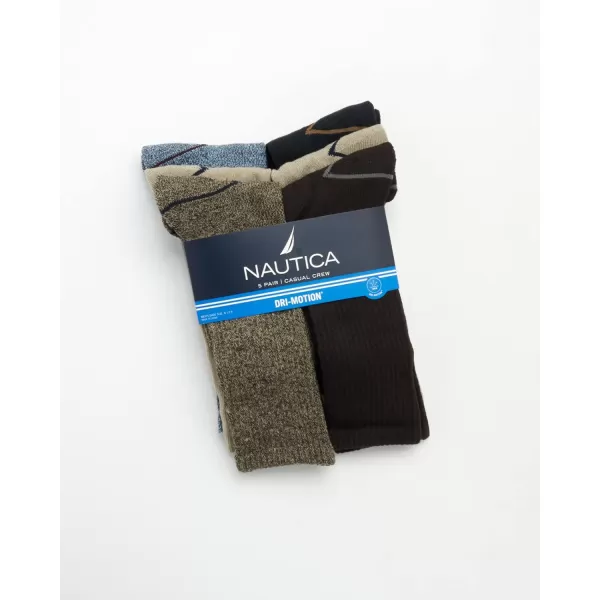 Nautica Mens Dress Socks  LightCushion Crew Socks 5 PackBrownKhaki