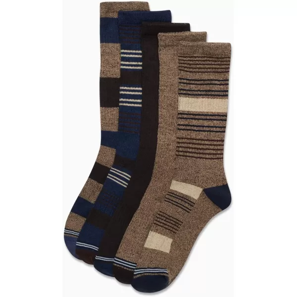 Nautica Mens Dress Socks  LightCushion Crew Socks 5 PackBrownNavy