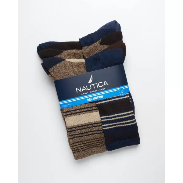 Nautica Mens Dress Socks  LightCushion Crew Socks 5 PackBrownNavy