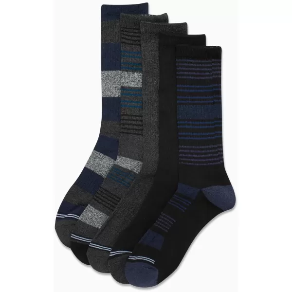 Nautica Mens Dress Socks  LightCushion Crew Socks 5 PackGreyBlack Stripes