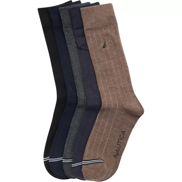 Nautica Mens Dress Socks  Lightweight Crew Socks 5 PackAssorted Rib