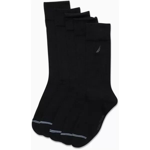 Nautica Mens Dress Socks  Lightweight Crew Socks 5 PackBlack Mini Rib