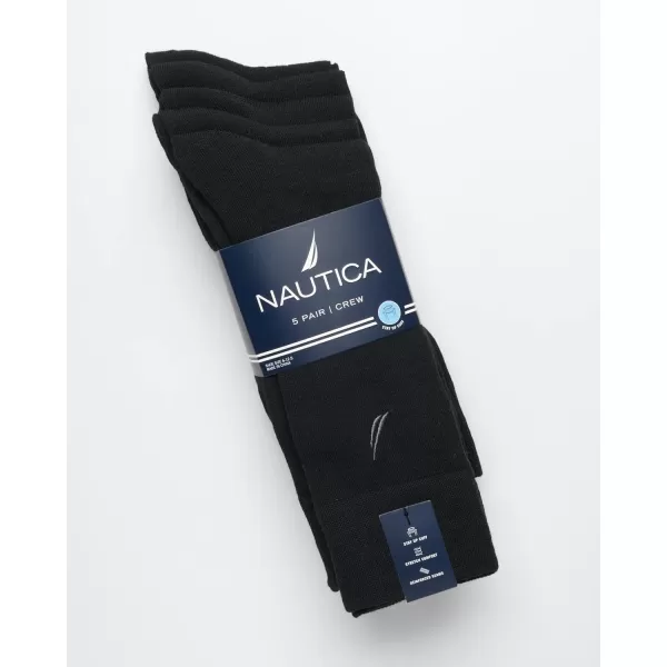 Nautica Mens Dress Socks  Lightweight Crew Socks 5 PackBlack Mini Rib