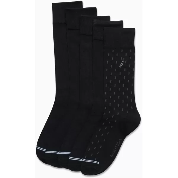 Nautica Mens Dress Socks  Lightweight Crew Socks 5 PackBlack Stripe