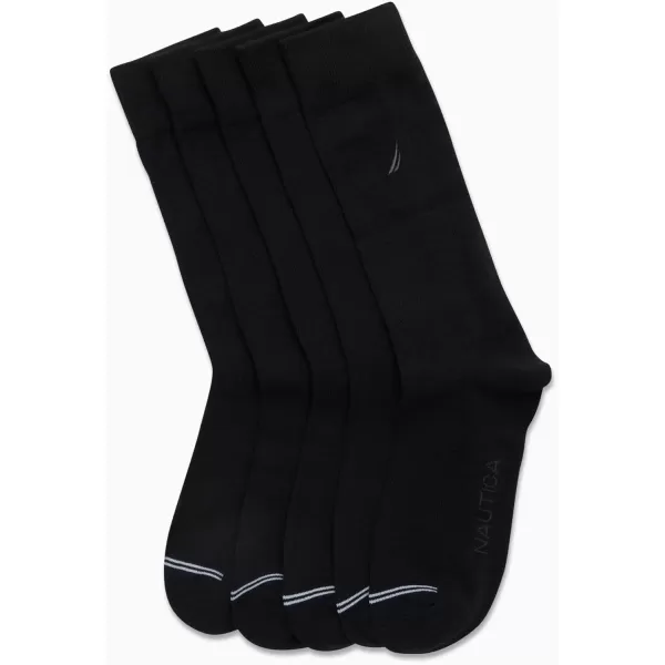 Nautica Mens Dress Socks  Lightweight Crew Socks 5 PackBlack Wide Rib