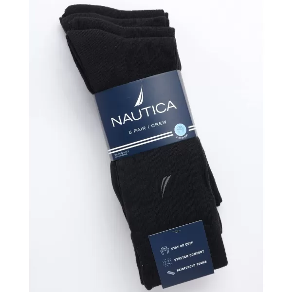 Nautica Mens Dress Socks  Lightweight Crew Socks 5 PackBlack Wide Rib