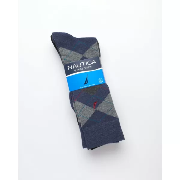 Nautica Mens Dress Socks  Lightweight Crew Socks 5 PackBlueBlack Argyle