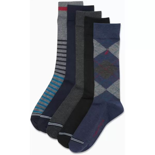 Nautica Mens Dress Socks  Lightweight Crew Socks 5 PackBlueBlack Argyle