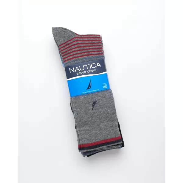 Nautica Mens Dress Socks  Lightweight Crew Socks 5 PackBlueBlackGrey